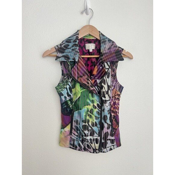 VTG Y2K Alberto Makali Sleeveless Moto Vest S Soft Grunge Butterfly Colorful Zip - Picture 1 of 11